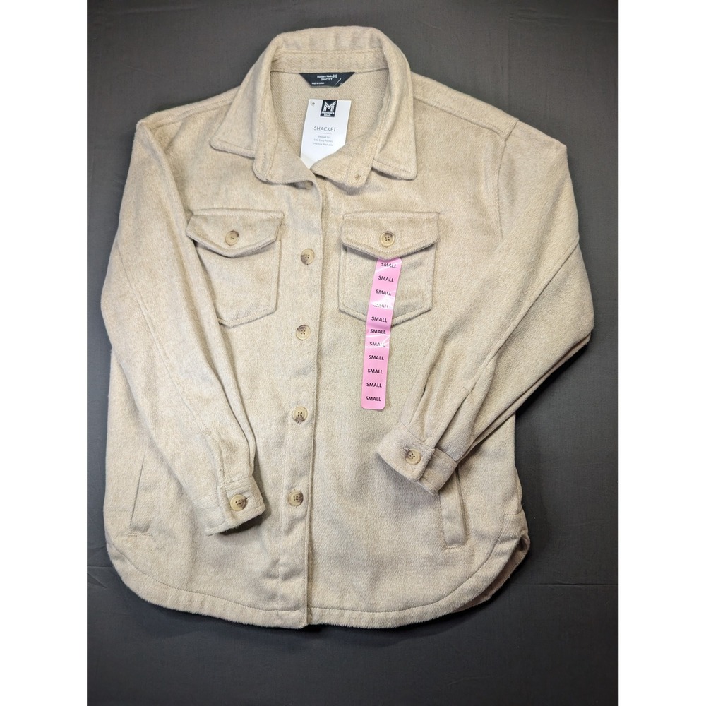 Members Mark Mens Shacket Toasted Heather Beige Relaxed Fit Jacket Small NWT